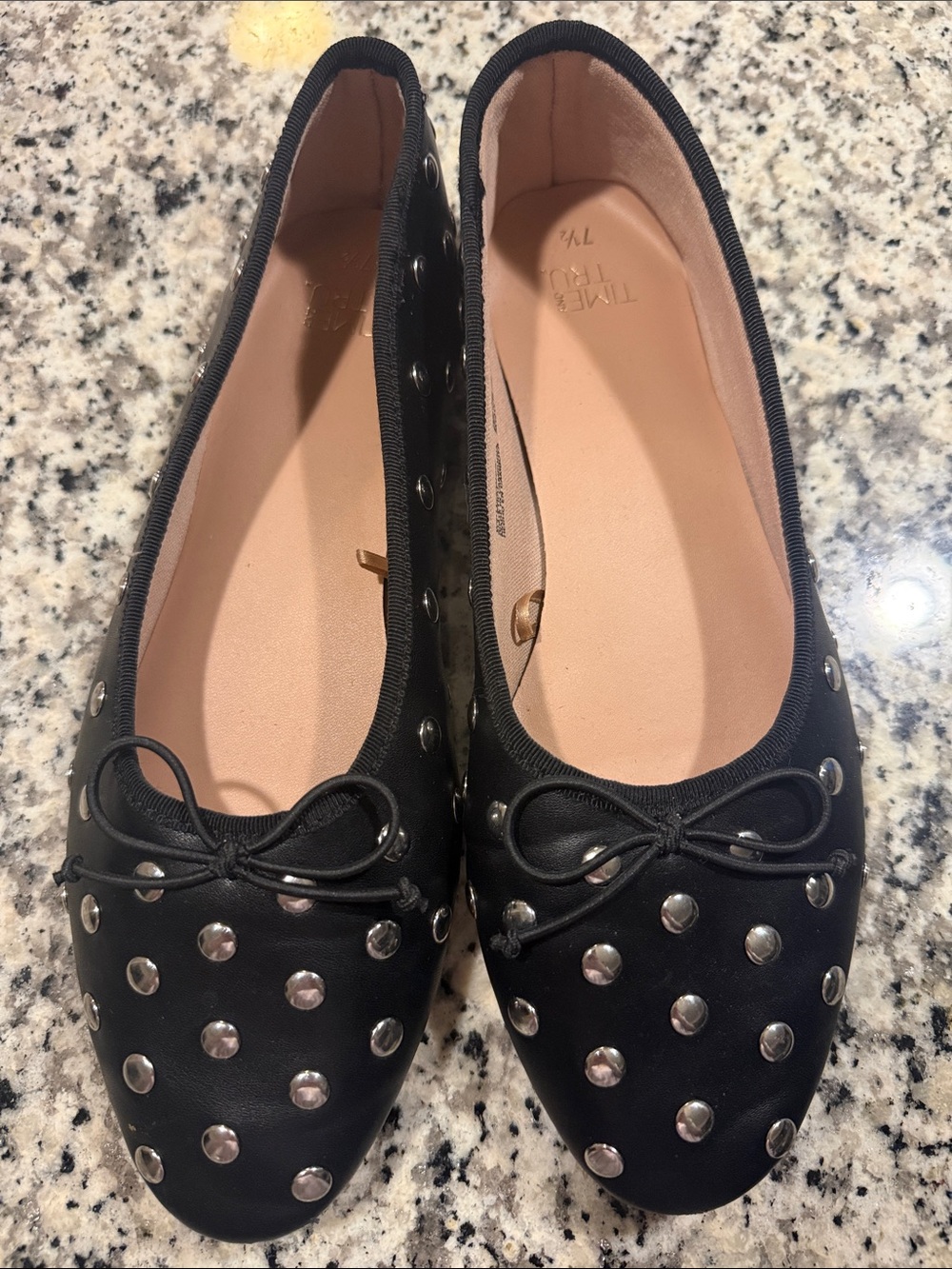 Time and Tru Black Studded Bow Ballet Flats